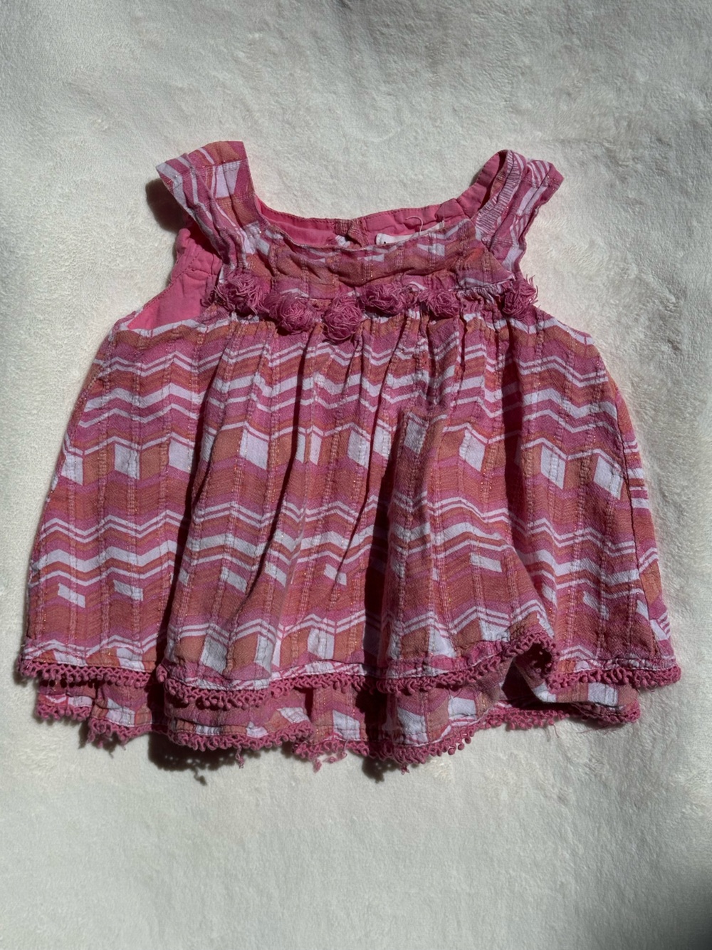 Artisan Ny Pink Chevron Smocked Dress with Rosette Trim